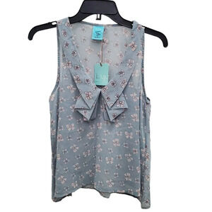 H.I.P Happening in the Present Woman's Sheer‎ Blue Bow Print Tank NWT Size S